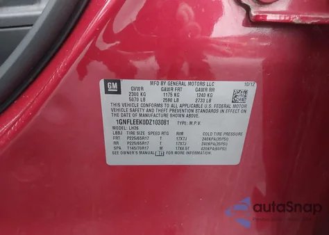 2013 Chevrolet Equinox 1Lt from USA, damaged, VIN 1GNFLEEK0DZ103081